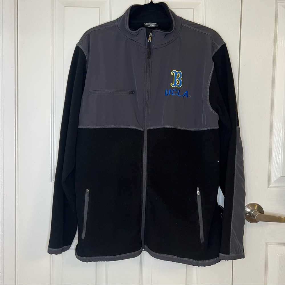 UCLA Colosseum Embroidered Black Gray Fleece‎ Zip Front Jacket Mens Size Large